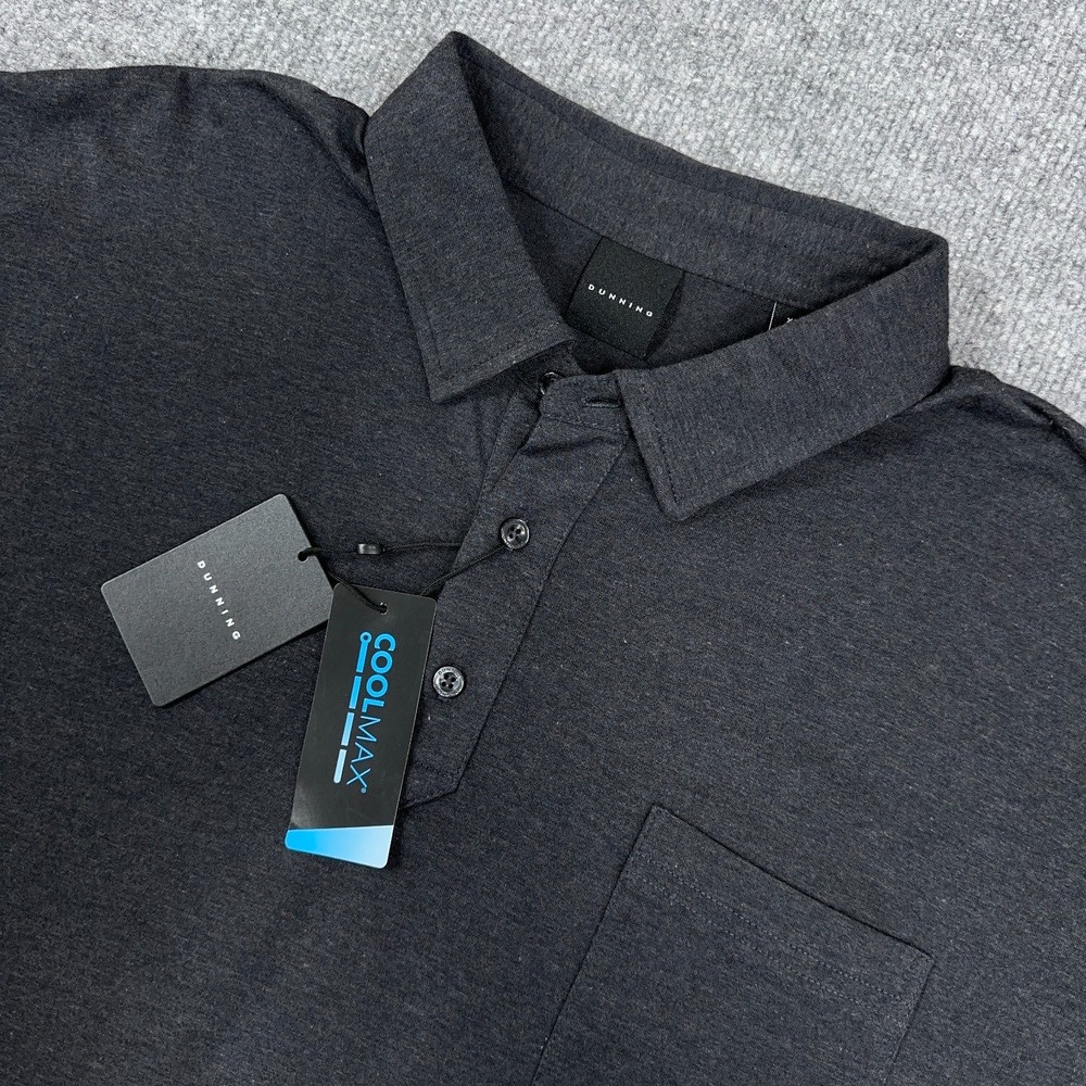 Dunning Golf Polo Men 2XL‎ Charcoal Gray Pocket CoolMax Performance NEW